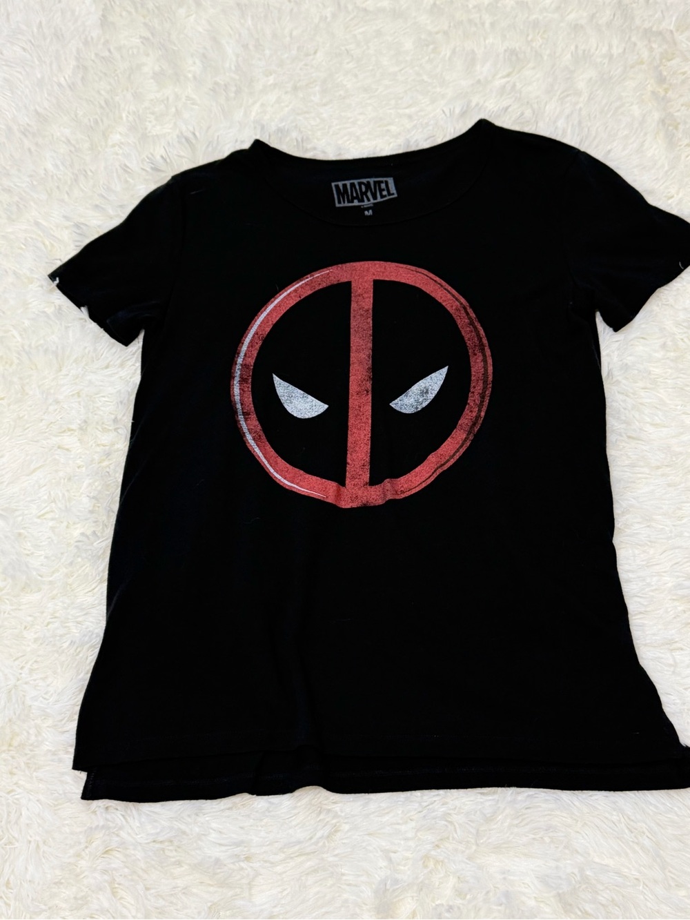 ☀️ Marvel Black Graphic Tee with White Logo and Tag Print